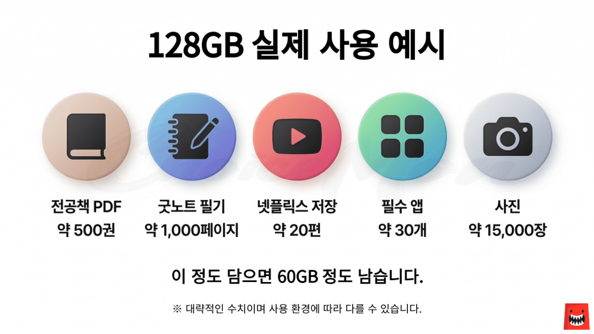 아이패드 128GB 용량으로 전공책 앱 영상 등 실제 저장 가능량 정리